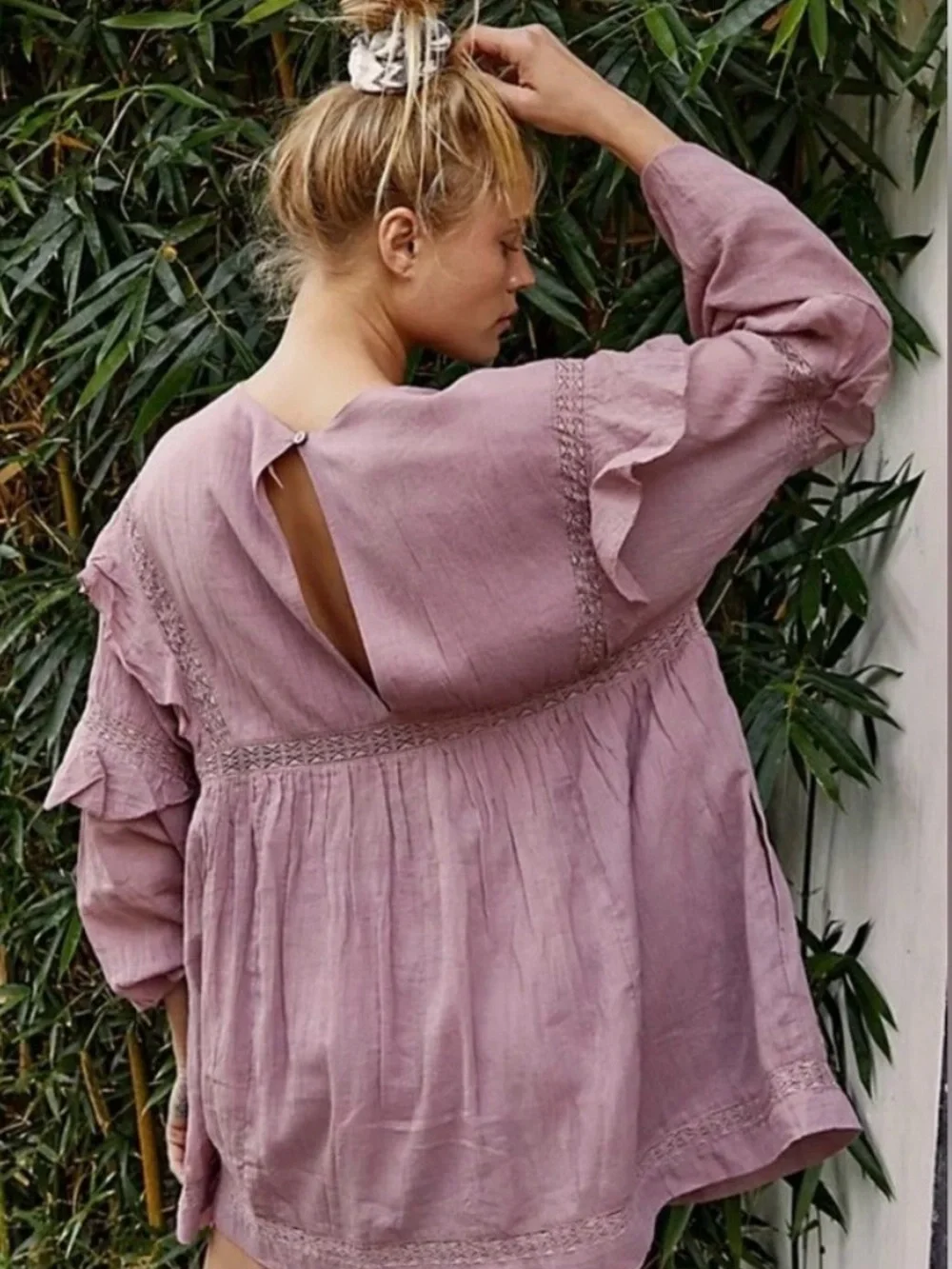 Free People V-Neck Ruffled Long Sleeve Tunic - Terracotta - Picture 3 of 3